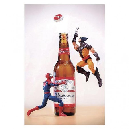 Placa Decorativa Homem Aranha E Wolverine Abrindo Cerveja