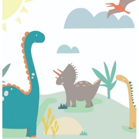 Papel de Parede Infantil Desenhos Dinossauros Fofos Colorido
