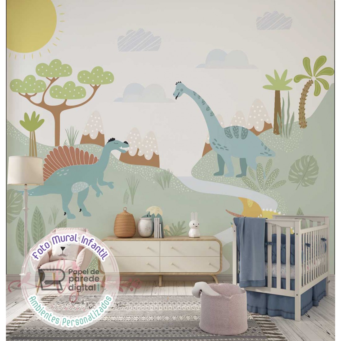 Papel de Parede Dinossauros Baby - Pérola Baby