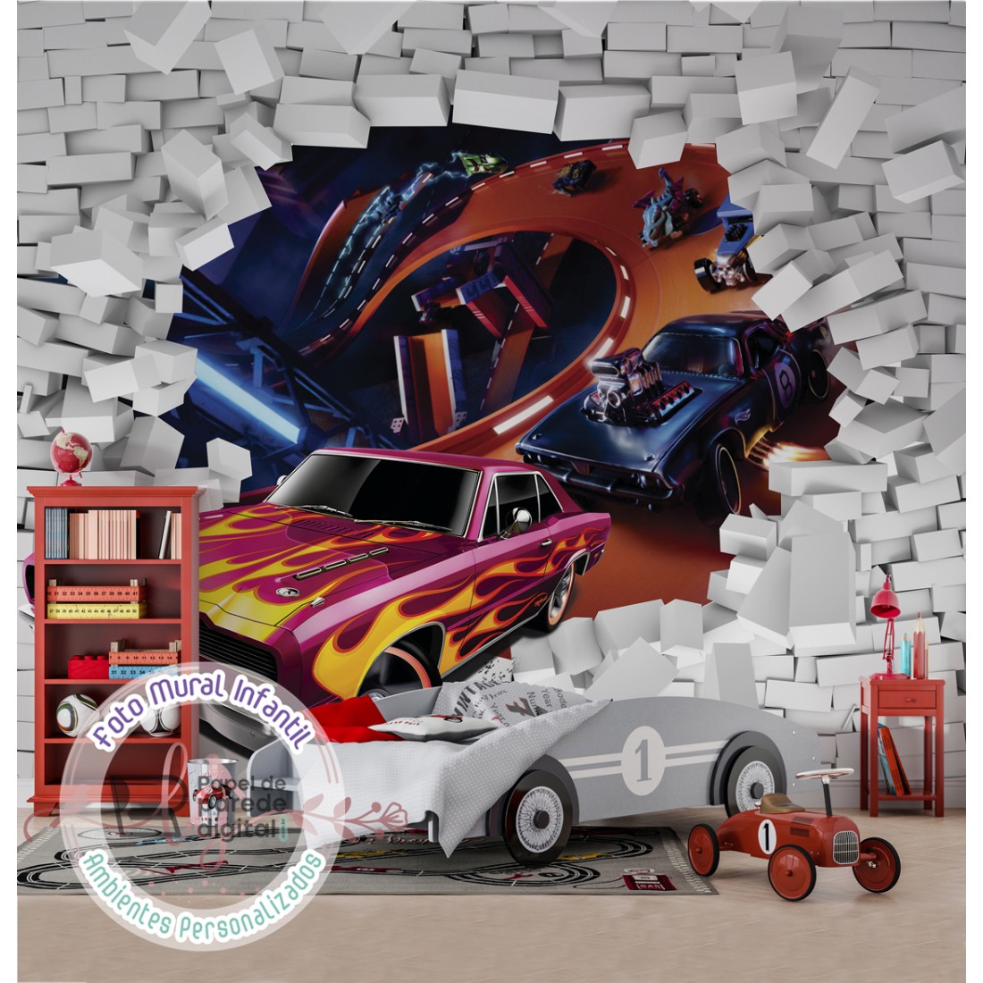 Papel de Parede Foto Mural Infantil Carros de Corrida