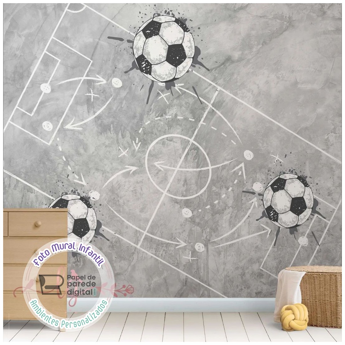 Papel de Parede Foto Mural Infantil Bola de Futebol Campo