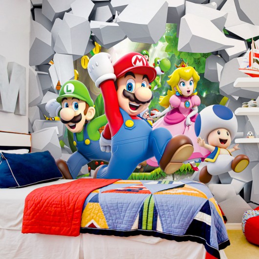 Papel de Parede Foto Mural Infantil Personagens Jogo Mário Bros