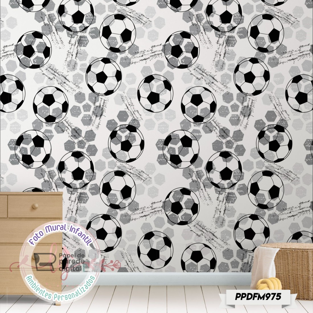 Papel de Parede Foto Mural Infantil Bola de Futebol Campo