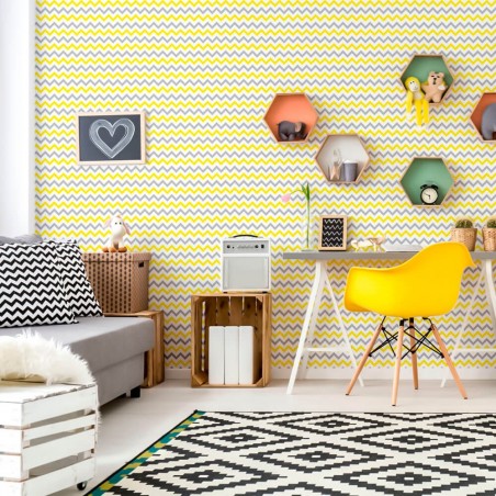 Papel de Parede Estilo Chevron Amarelo - Papel de Parede Importado em Oferta