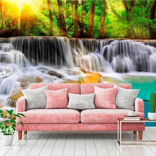 Papel de Parede Foto Mural Paisagem Natureza Água Cristalina com Cascata