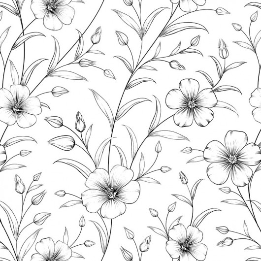 Papel de Parede Floral Folha de carvalho preto fundo Branco