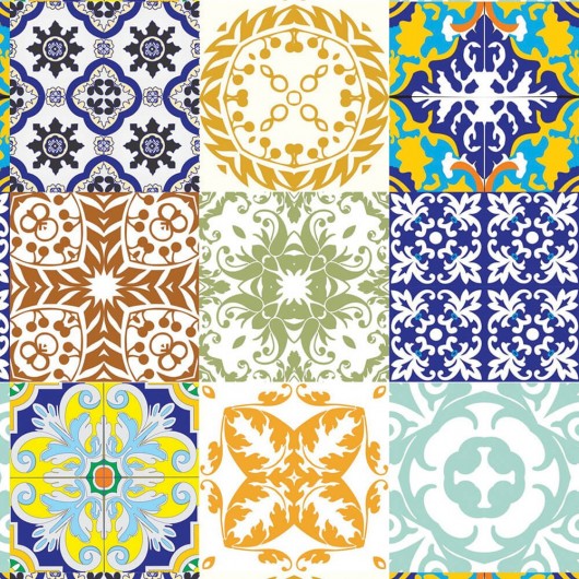 Papel de Parede Azulejos Símbolos Arabescos Variados Coloridos