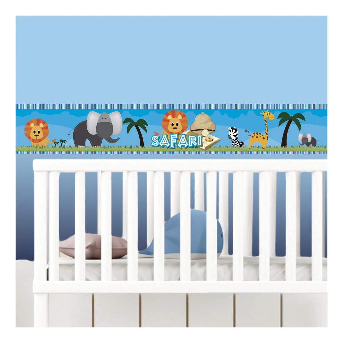 faixa decorativa para quarto de bebe safari azul